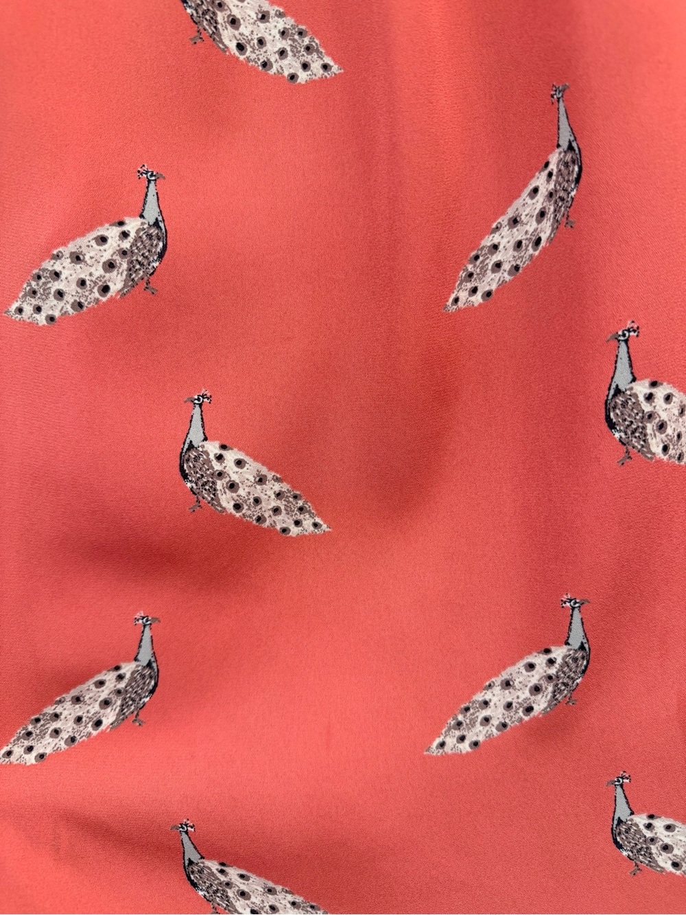 Sold LOFT Peacock Print Coral Pleated Long Sleeve Blouse Pink Boat Neck Whimsy - Picture 4 of 10
